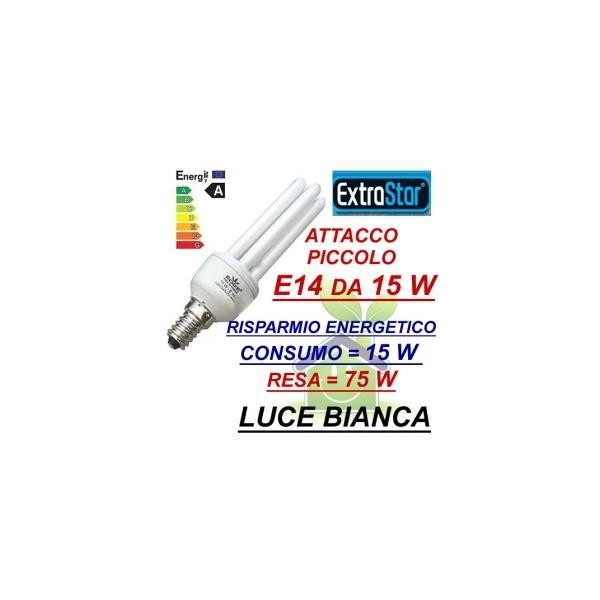 Lampada lampadina compatta a risparmio energetico E14 da 15 W luce bianca fredda