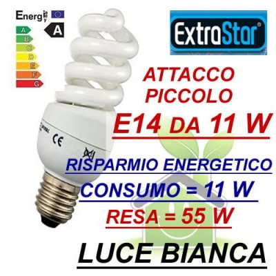 Lampada lampadina a spirale a risparmio energetico E14 da 11 W luce bianca fredda