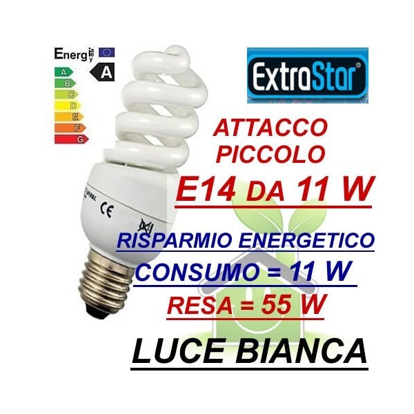 Lampada lampadina a spirale a risparmio energetico E14 da 11 W luce bianca fredda