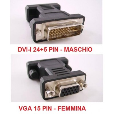 Adattatore convertitore per cavi video da DVI-I maschio a VGA femmina
