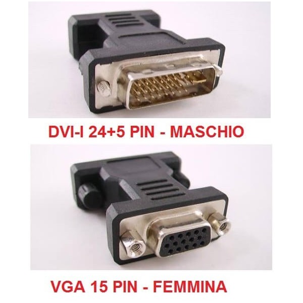 Adattatore convertitore per cavi video da DVI-I maschio a VGA femmina