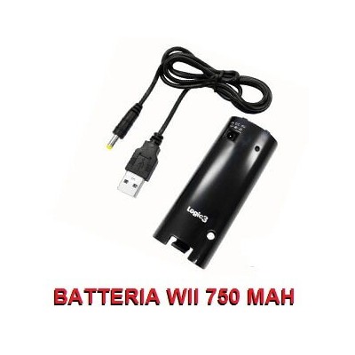 Batteria nera Wii ricaricabile da 750 mAh per Telecomando Nintendo Wii