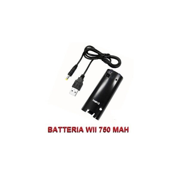 Batteria nera Wii ricaricabile da 750 mAh per Telecomando Nintendo Wii