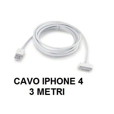 Cavo cavetto dati usb bianco 3 metri per Iphone 3 4 Ipad 1 2 3 e Ipod