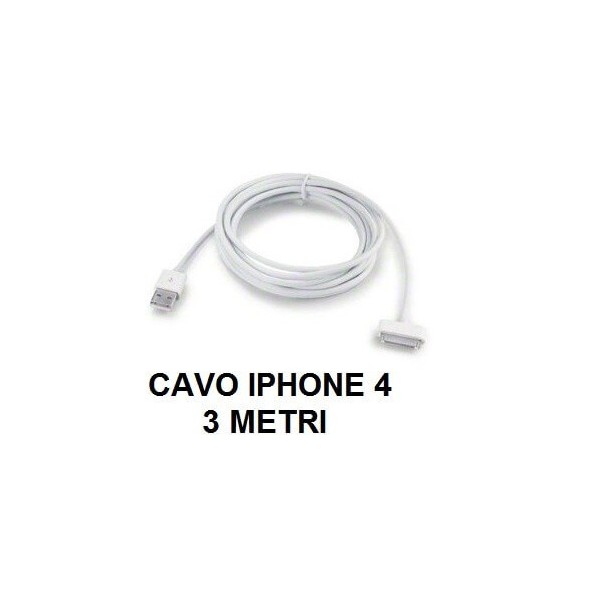 Cavo cavetto dati usb bianco 3 metri per Iphone 3 4 Ipad 1 2 3 e Ipod