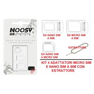 Kit 4 pezzi adattatore MicroSim - NanoSim - SIM con estrattore