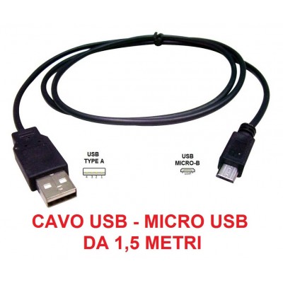 Cavo dati da Micro USB a USB nero 1,5 metri per smartphone Samsung HTC Nokia cellulari