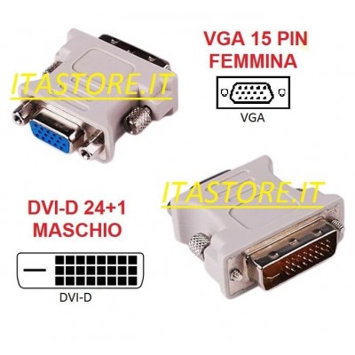 Adattatore convertitore per cavi video da DVI-D maschio a VGA femmina