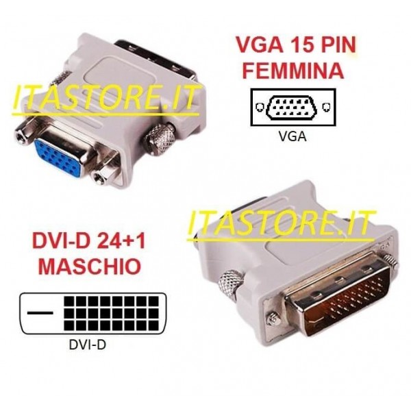 Adattatore convertitore per cavi video da DVI-D maschio a VGA femmina
