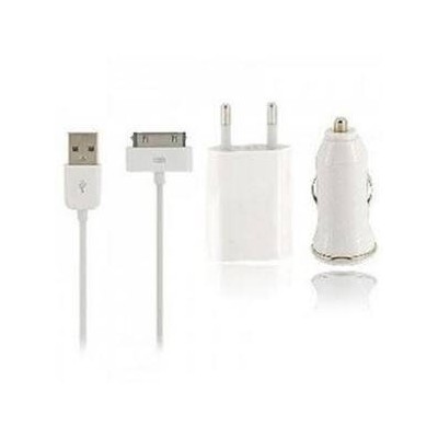 Iphone 4 Kit 3 pezzi accessori ricarica batteria auto e rete con cavo 1 metro