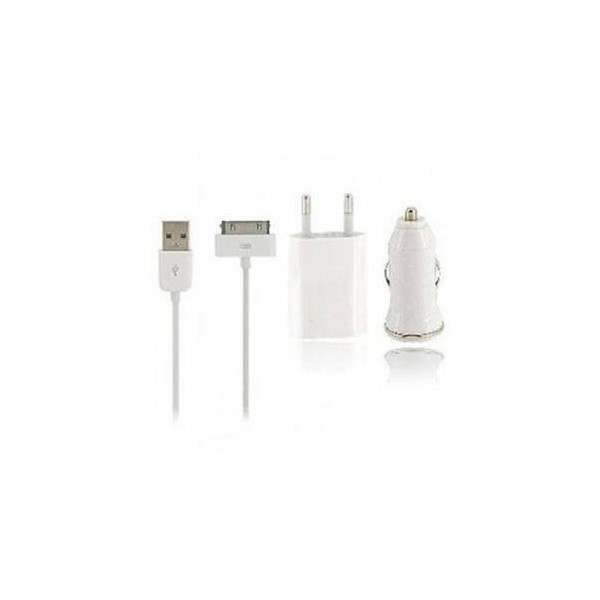 Iphone 4 Kit 3 pezzi accessori ricarica batteria auto e rete con cavo 1 metro