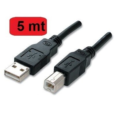Cavo USB 2.0 AB A/B 5 metri maschio - maschio colore nero per stampanti scanner