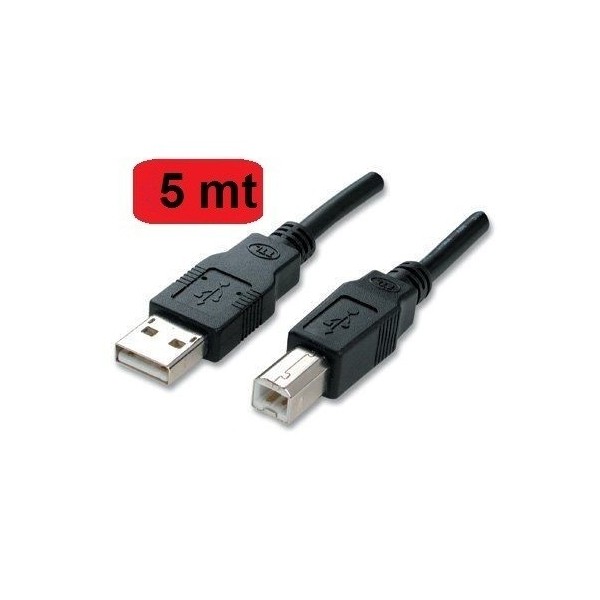 Cavo USB 2.0 AB A/B 5 metri maschio - maschio colore nero per stampanti scanner
