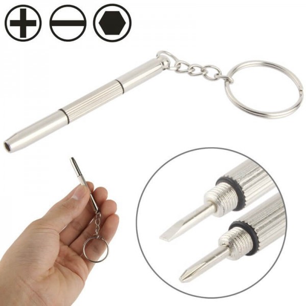 Kit 3 in 1 per riparare occhiali orologi cellulari con portachiavi