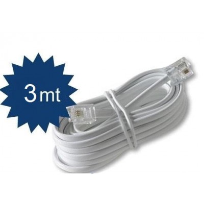 Prolunga cavo filo telefonico RJ11 per telefono coordless colore bianco lunga 3 metri