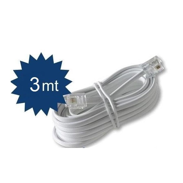 Prolunga cavo filo telefonico RJ11 per telefono coordless colore bianco lunga 3 metri