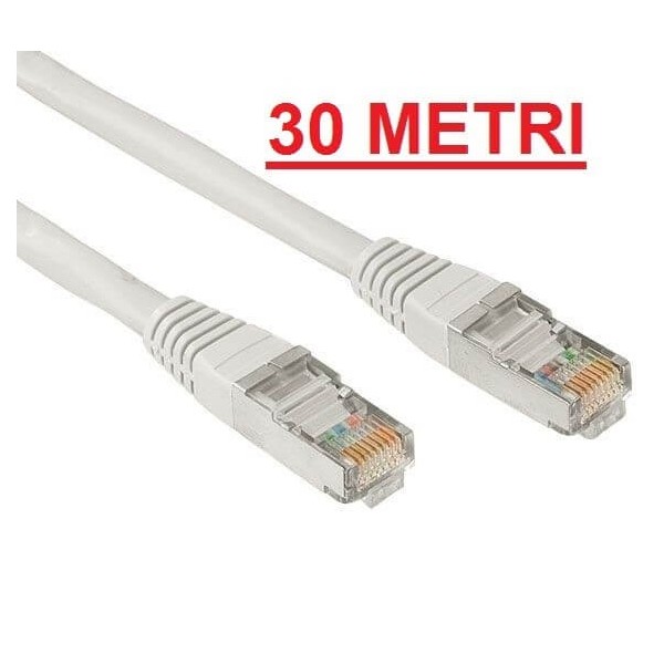 Cavo di Rete Lan ethernet schermato Cat 5E lungo 30 metri colore grigio in confezione