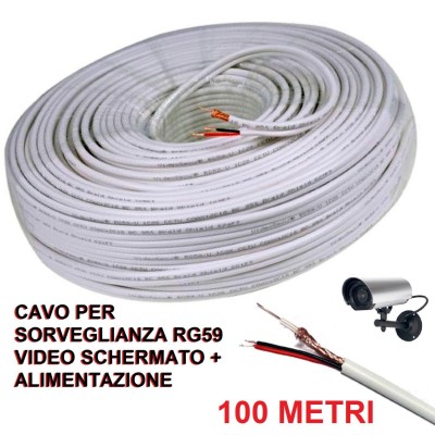 100 metri Cavo matassa coassiale RG59 per videosorveglianza con alimentazione per telecamere