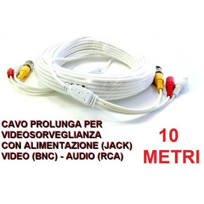 Cavo prolunga BNC video audio 10 metri per videosorveglianza con alimentazione per telecamere