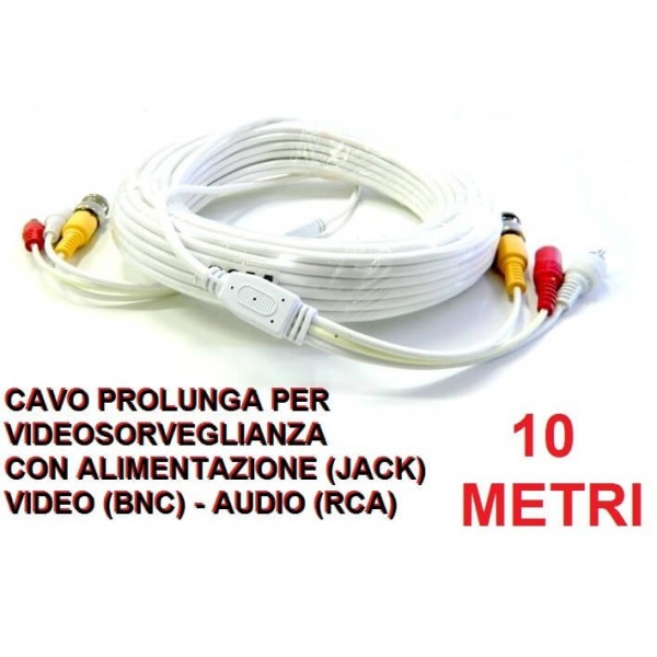 Cavo prolunga BNC video audio 10 metri per videosorveglianza con alimentazione per telecamere