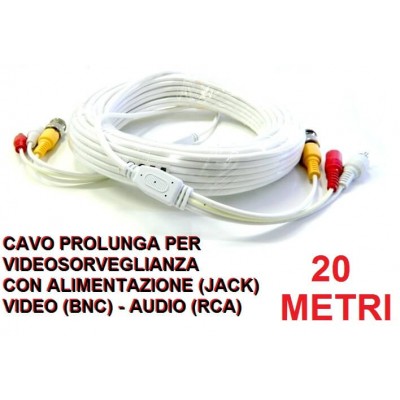Cavo prolunga BNC video audio 20 metri per videosorveglianza con alimentazione per telecamere
