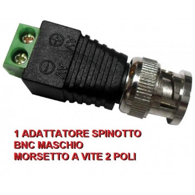 Adattatore spinotto per alimentazione telecamere con BNC maschio e morsetti a vite