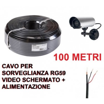 100 metri Cavo matassa coassiale nero RG59 videosorveglianza con alimentazione telecamere