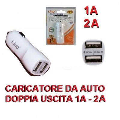 Caricatore da auto con doppia uscita 1A e 2A per Smartphone e Tablet 5V