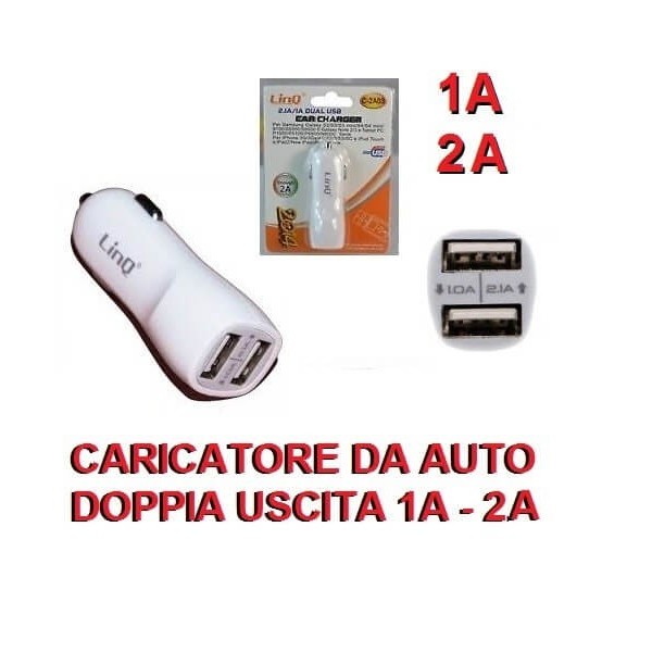 Caricatore da auto con doppia uscita 1A e 2A per Smartphone e Tablet 5V