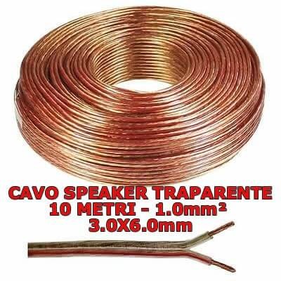 Cavo speaker trasparente di 10 metri 2x1mmq per audio altoparlanti casse