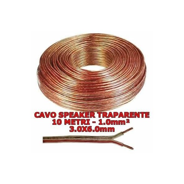 Cavo speaker trasparente di 10 metri 2x1mmq per audio altoparlanti casse