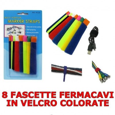 Fascette riutilizzabili fermacavi in velcro 8 pezzi colorate da 15 cm