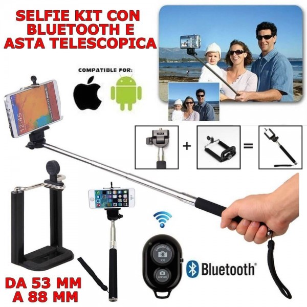 Asta telescopica fotocamera Selfie per foto con telecomando bluetooth per Android Apple