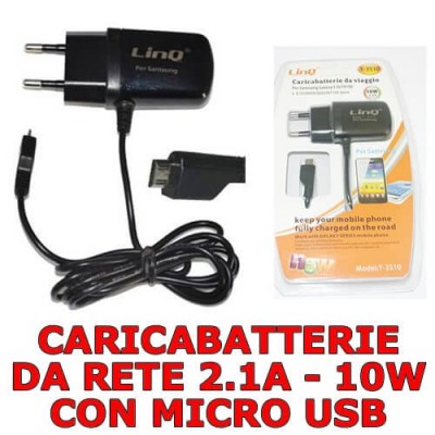 Caricabatterie da rete 2.1A 10W per cellulari Samsung Nokia HTC con micro USB