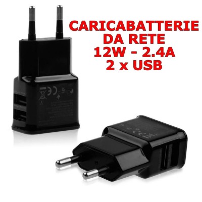 Alimentatore caricabatterie caricatore universale con 2 USB da rete 2.4 A - 12W