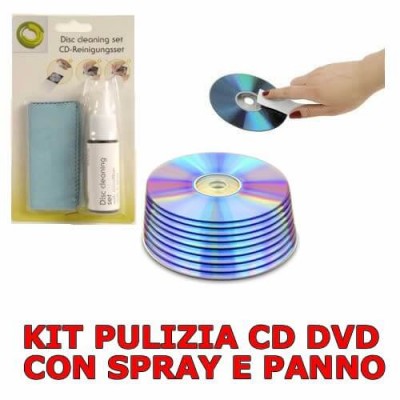 Kit pulizia CD e DVD graffiati e rovinati con spray 40 ml e panno assorbente