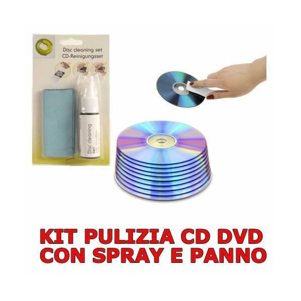 Kit pulizia CD e DVD graffiati e rovinati con spray 40 ml e panno assorbente