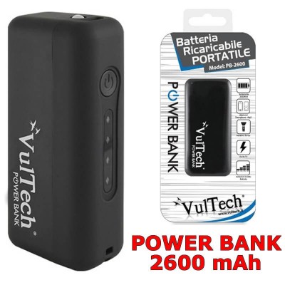 Power Bank VulTech da 2600 mAh nero con torcia universale smartphone cellulari