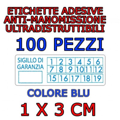 100 Sigilli di garanzia blu bollini etichette antimanomissione ultradistruttibili adesivi antirimozione