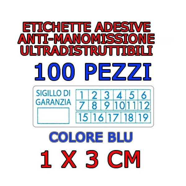 100 Sigilli di garanzia blu bollini etichette antimanomissione ultradistruttibili adesivi antirimozione