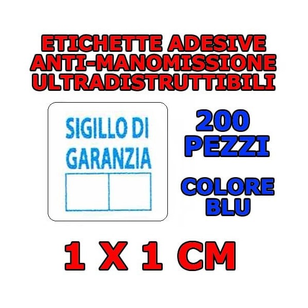 200 Sigilli di garanzia blu 1x1 bollini etichette antimanomissione ultradistruttibili adesivi antirimozione