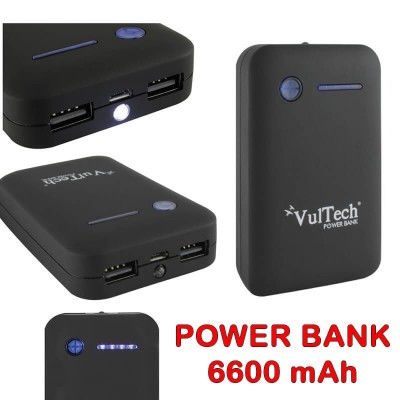 Power Bank VulTech da 6600 mAh nero con torcia universale smartphone cellulari