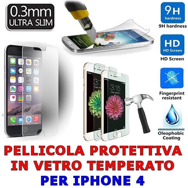 iPhone 4 Pellicola protettiva in vetro temperato antigraffio trasparente 0.3 mm