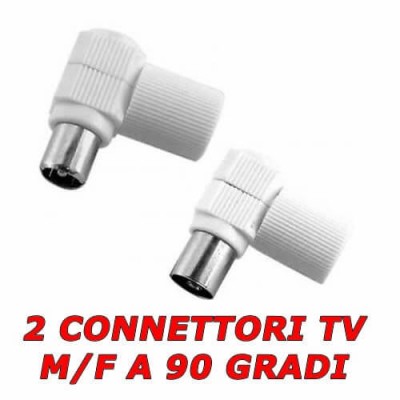 2 connettori TV a 90 gradi gomito per cavo antenna TV maschio femmina da montare