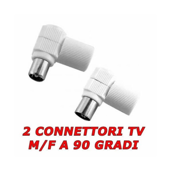 2 connettori TV a 90 gradi gomito per cavo antenna TV maschio femmina da montare