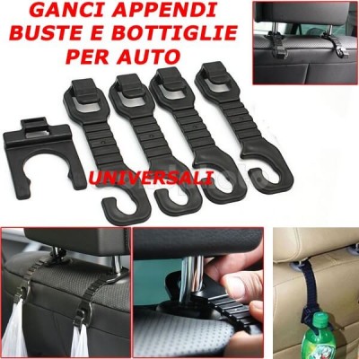 Set 5 pezzi gancio per auto appendi buste sacchetti e bottiglie su poggiatesta