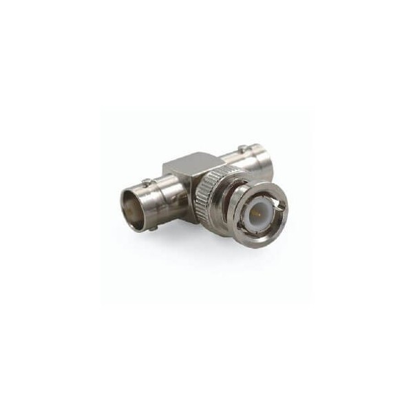 ADATTATORE COASSIALE A T DA 2 BNC FEMMINA A 1 BNC MASCHIO CU (CONF. 5PZ) - CV-AD-009